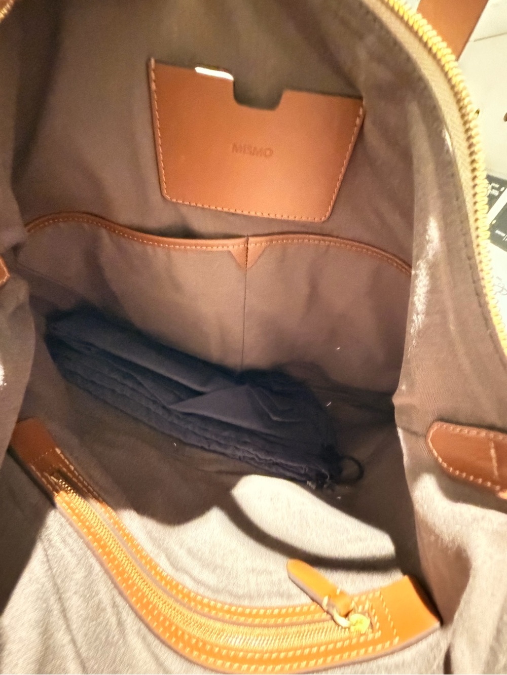 Mimco Brown and Gray Duffel Bag with Leather Trim